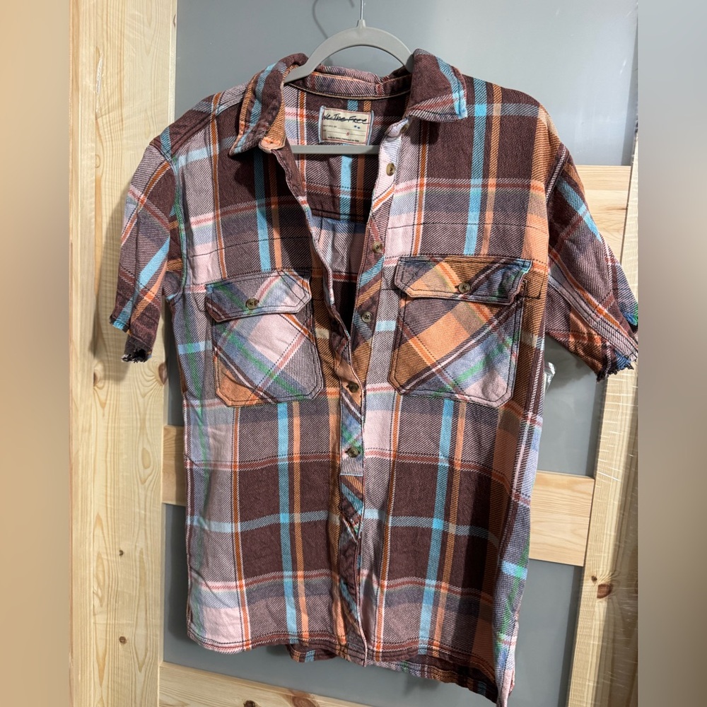 Free People We The Free Vintage Crush Plaid Shirt in brown combo.